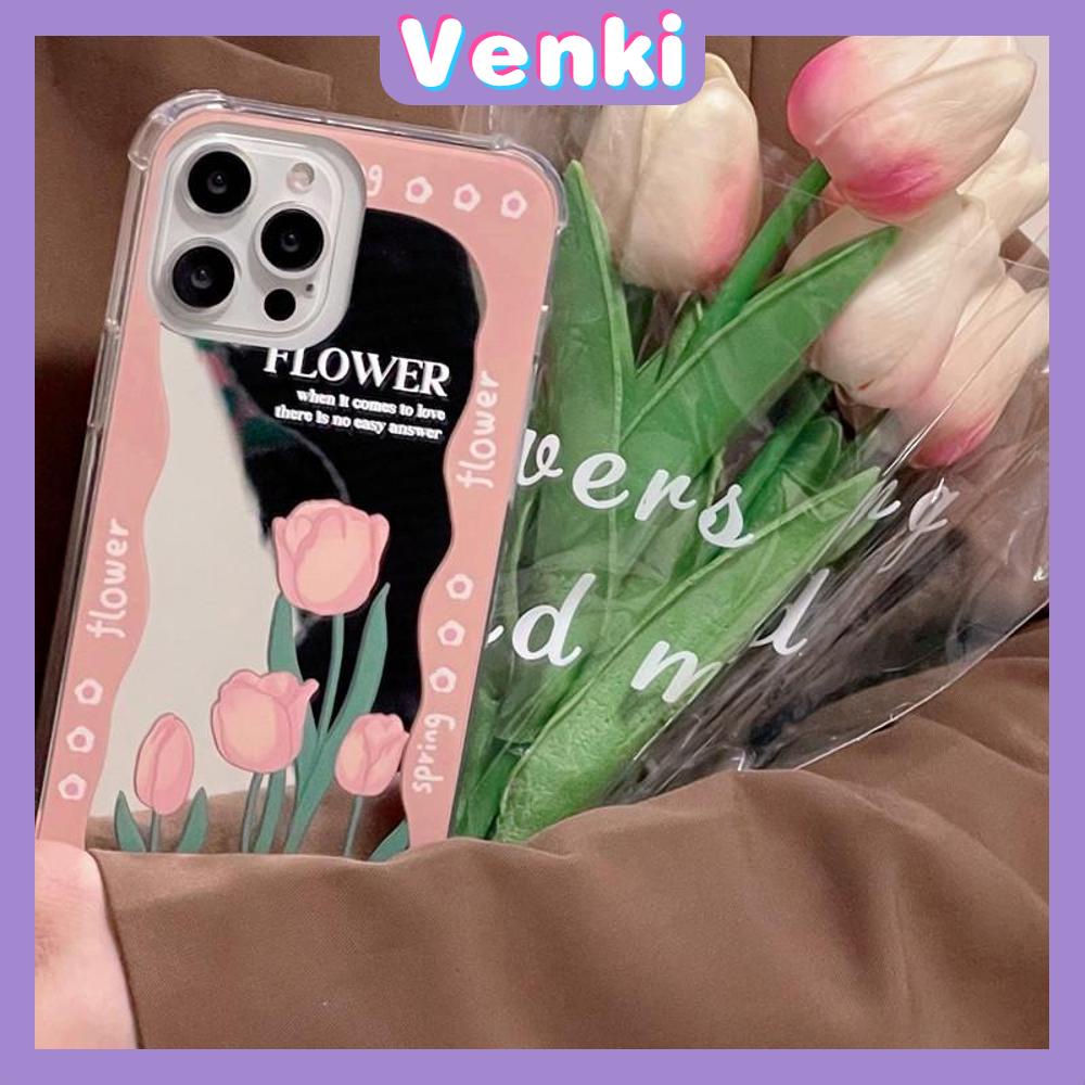 iPhone Case Acrylic HD Mirror Laser Airbag Shockproof Protection Camera Cute Pink Tulip Flower Compatible For iPhone 11 iPhone 13 Pro Max iPhone 12 Pro Max iPhone 7 Plus iPhone xr