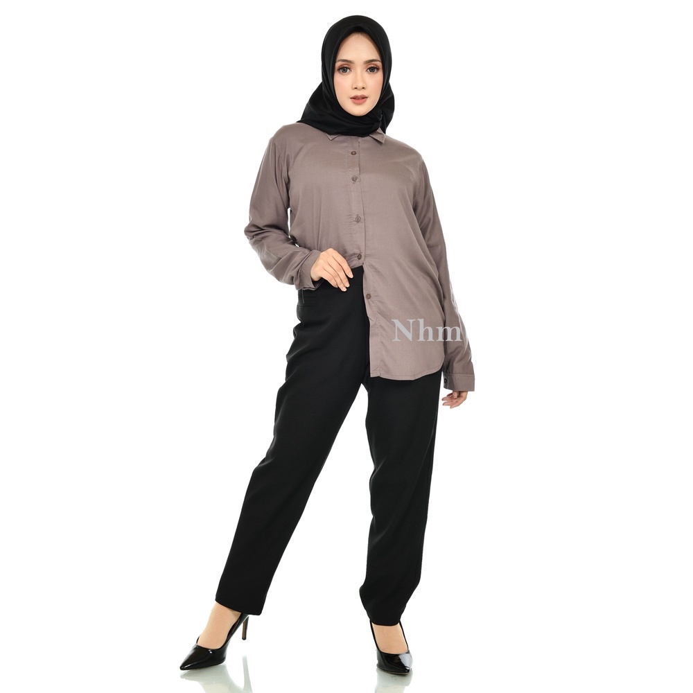 Kemeja Wanita Polos katun Rayon, Kemeja Kerja Casual Basic