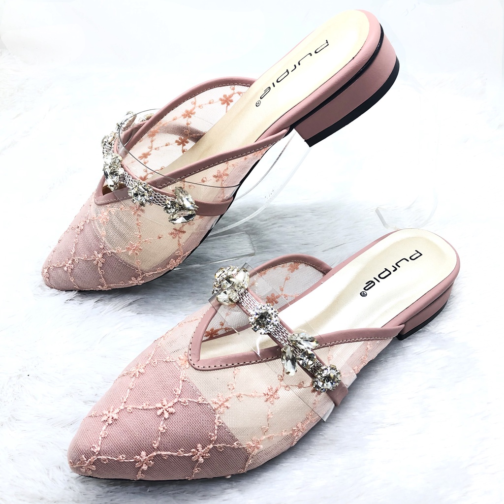 Sandal Brukat Flat Shoes Wedding Wanita Valerina Series Purple Original Big Size Lokal