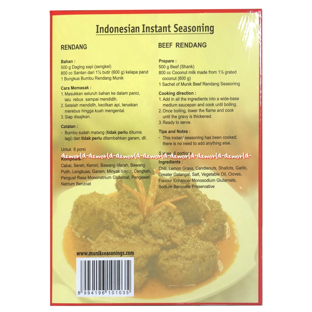 Munik Bumbu Rendang Beef Rendang Seasoning Bumbu Instan 115gr