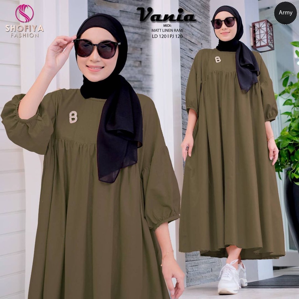 Vania Midi Dress Gamis Remaja Midi Dress Muslim Gamis Polos Gamis Kekinian Dress Lengan Balon