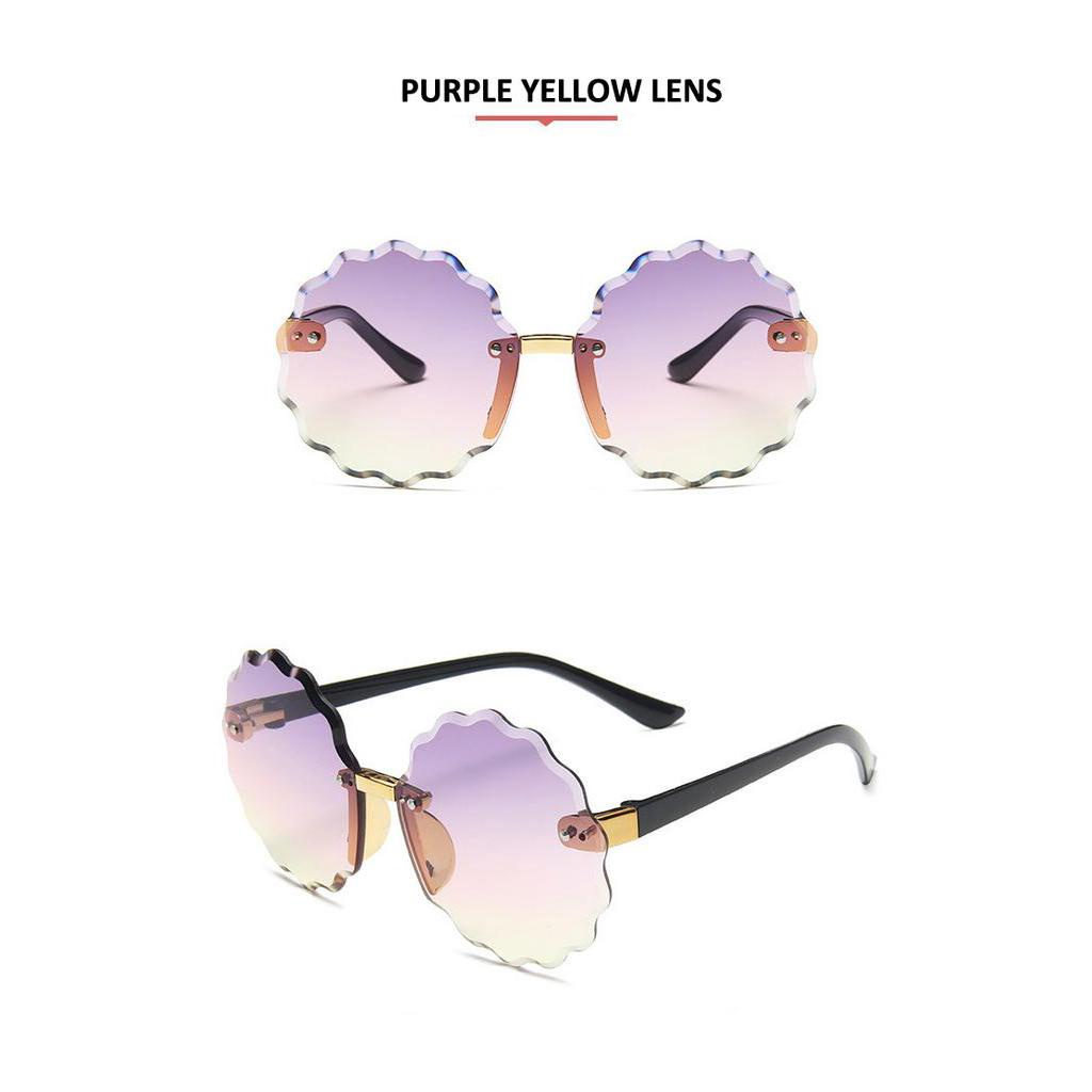 Fashion Rimless Sunglasses for Kids Trendy Gradient Shades Cute Metal Flower Shaped