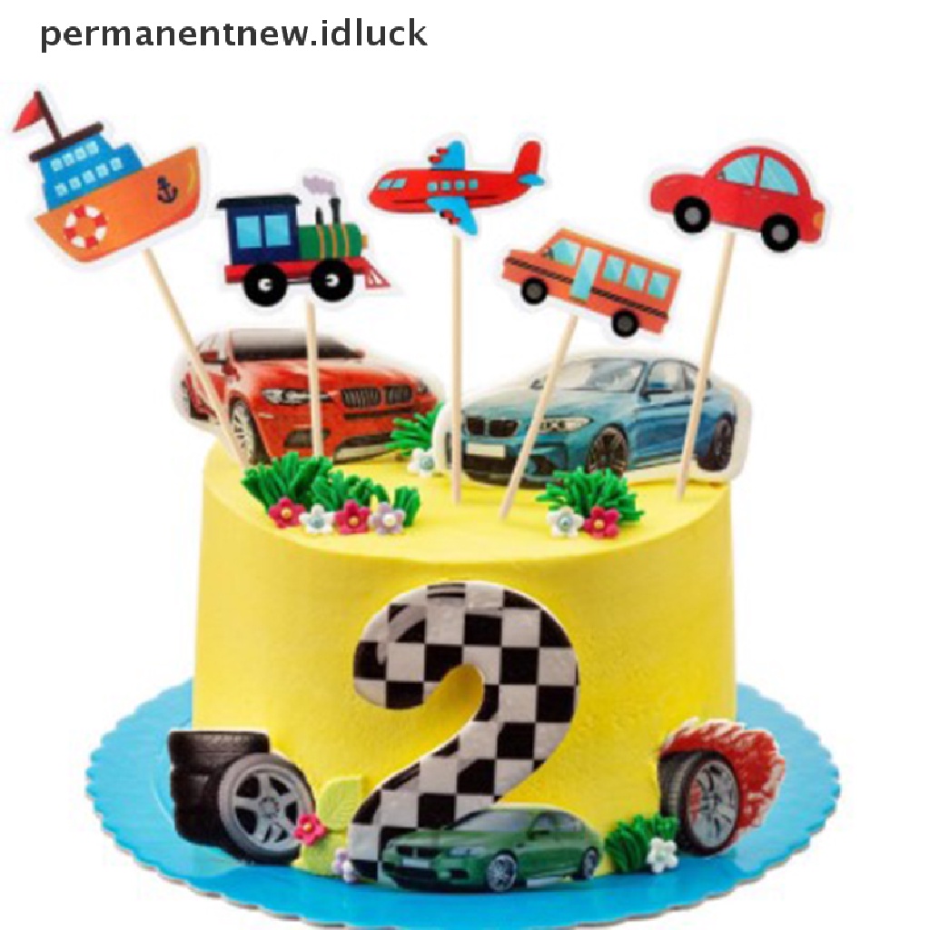 10 Pcs Topper Cupcake Bentuk Kartun Mobil Transportasi Untuk Pesta Ulang Tahun Anak