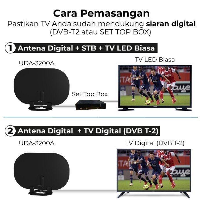 Antena TV Digital Analog Indoor Dinding DVB T2 + Booster PX UDA-3200A
