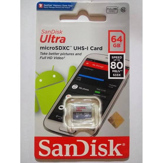 Memory Card MicroSD sandisk 64GB Class10 100mbps Non adaptor garansi resmi datascripe