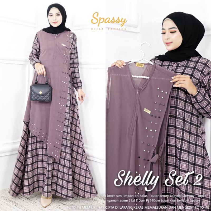 Ready Shelly dista set MAXY Gamis Panjang Wanita Kekinian, Keren, New Ori by uwais