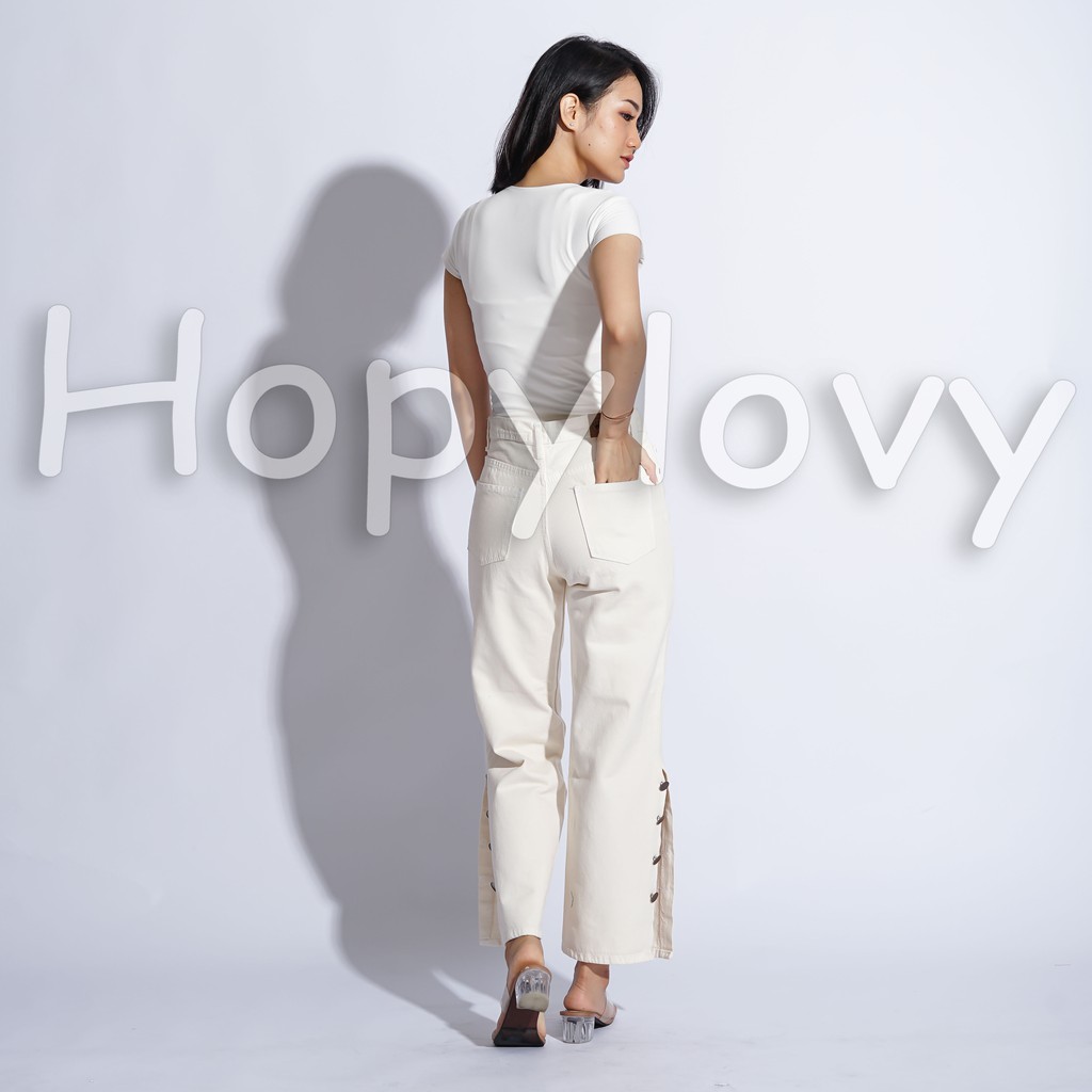 HOPYLOVY - Celana Boyfriend Jeans Model Kulot Kancing Samping Cream Arabela