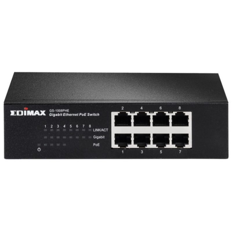 EDIMAX Unmanaged Switch 4Port poE+ With 8Port Gigabit Ethernet ( 48W Total Power Budget )