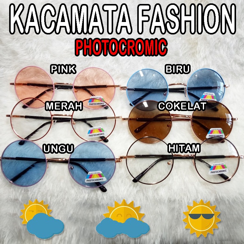 Kacamata Photocromic Wanita Pria Gratis Lensa Potokromik Berubah Warna Fotocromic Frame Bulat Round