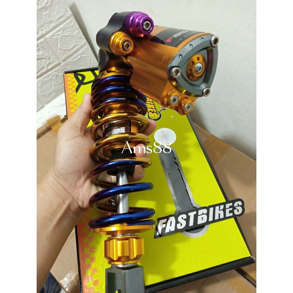 SHOCK SHOCK TABUNG ATAS MODEL MIRING SEGITIGA 3TUNE -RAINBOW PELANGI NEW FULL CNC TITANIUM UK 310MM MATIC MIO BEAT SCOPY FINO DLL