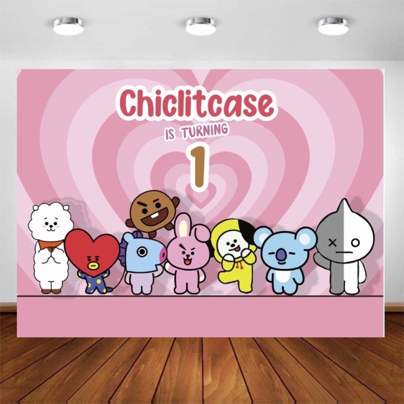 Custom backdrop bts bt 21 banner ulang tahun