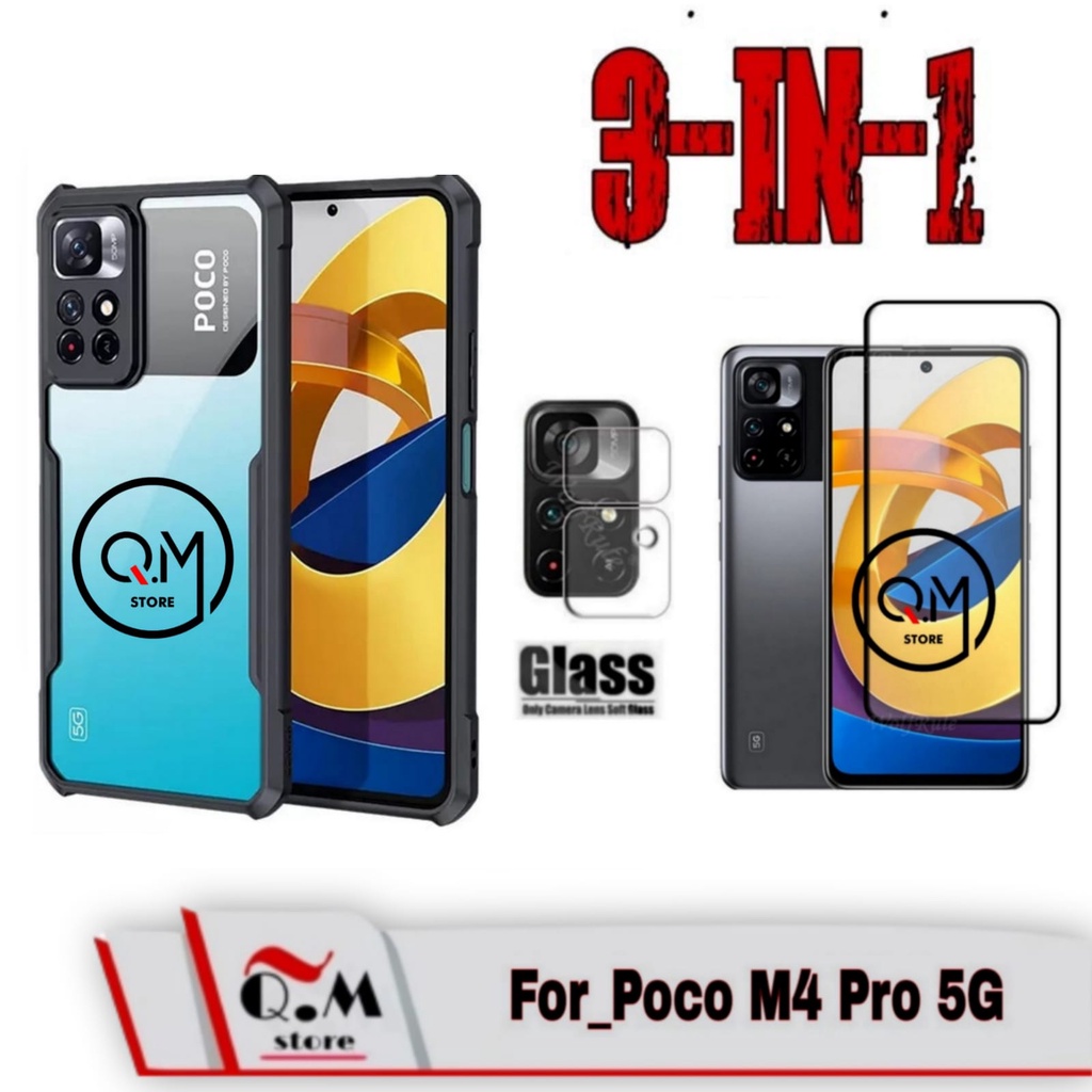 Case Transparan Xiaomi Redmi Note 11 4G / Xiaomi Poco M4 Pro 5G Paket 3IN1 Softcase Armor Acrilik Pelindung Back Cover