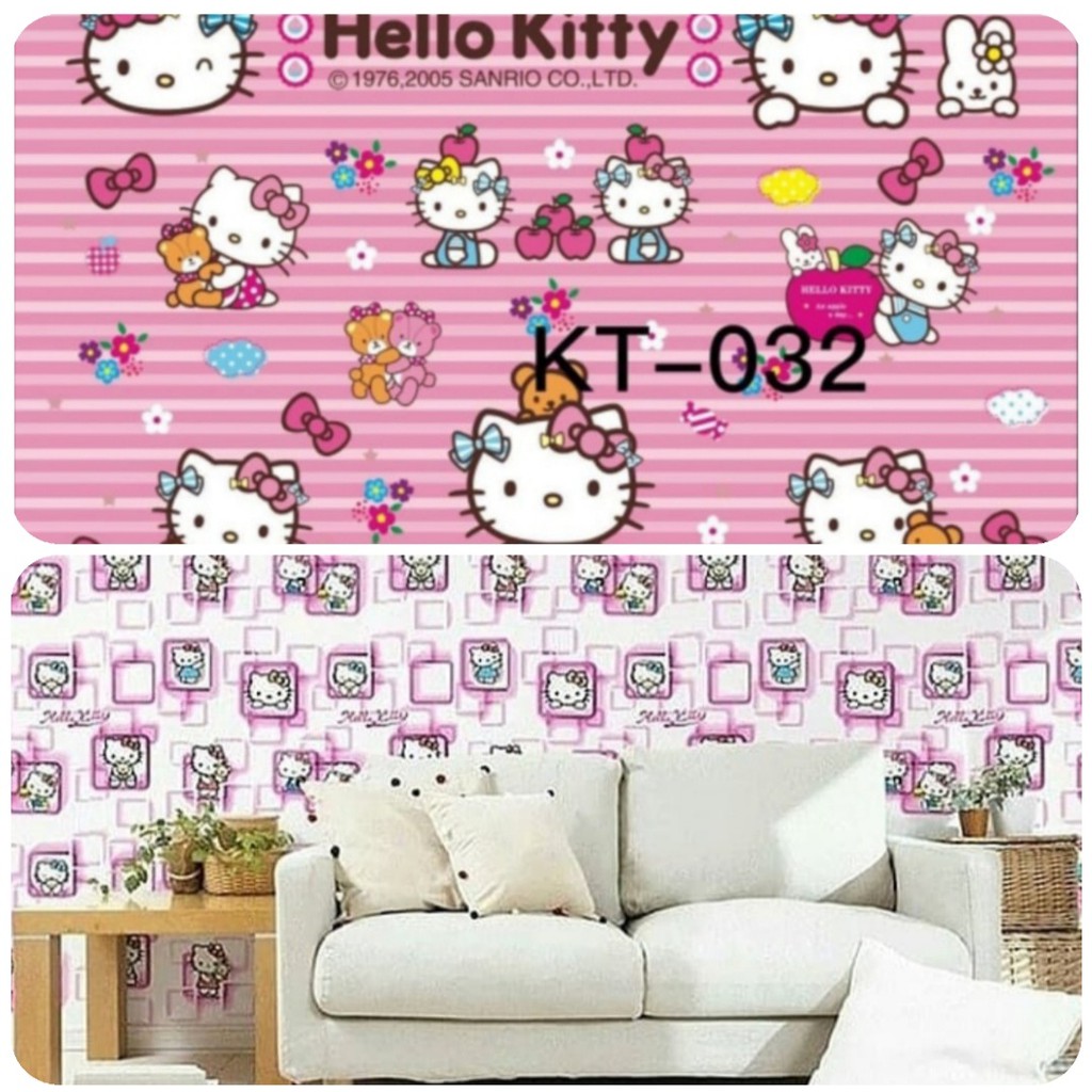 Wallpaper kitty.  Wallpaper kamar anak . Stiker hello kitty