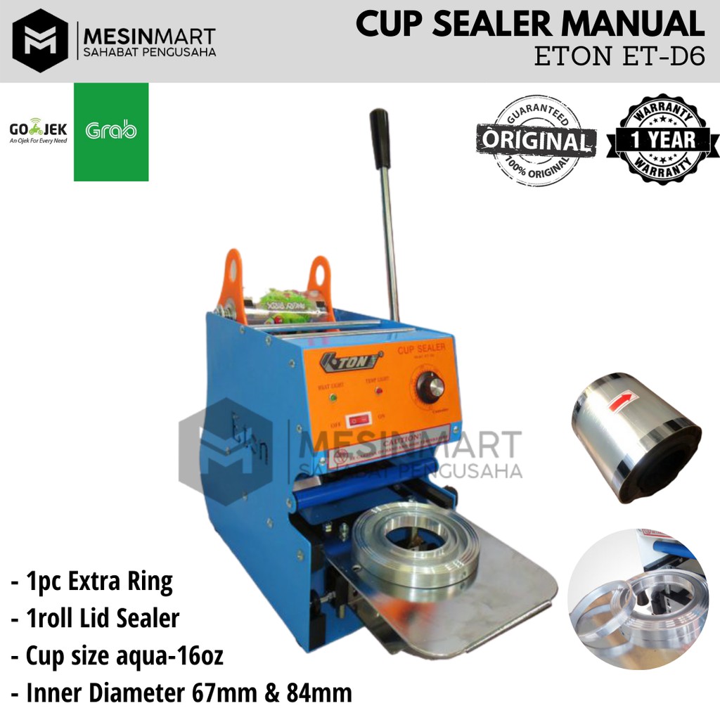 Cup Sealer ETON ET D6 Press Gelas Aqua + Gratis 1 roll plastik lid sealer KHUSUS GOJEK ORIGINAL GARA