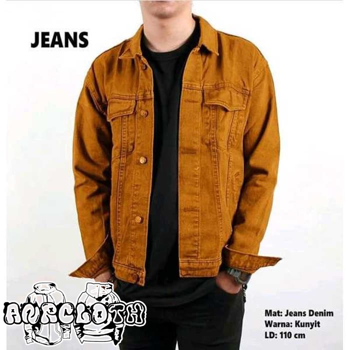 Jaket Jeans Denim Pria Cowok Coklat Muda Coklat Kunyit M - XXXL Terlaris