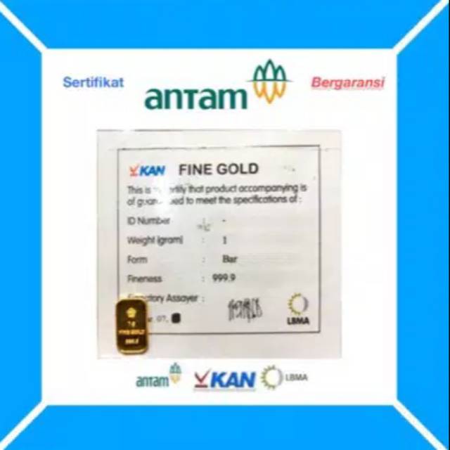 Emas Batangan Logam Mulia LM Antam 1 gram / 1gram / 1 gr / 1gr - Sertifikat