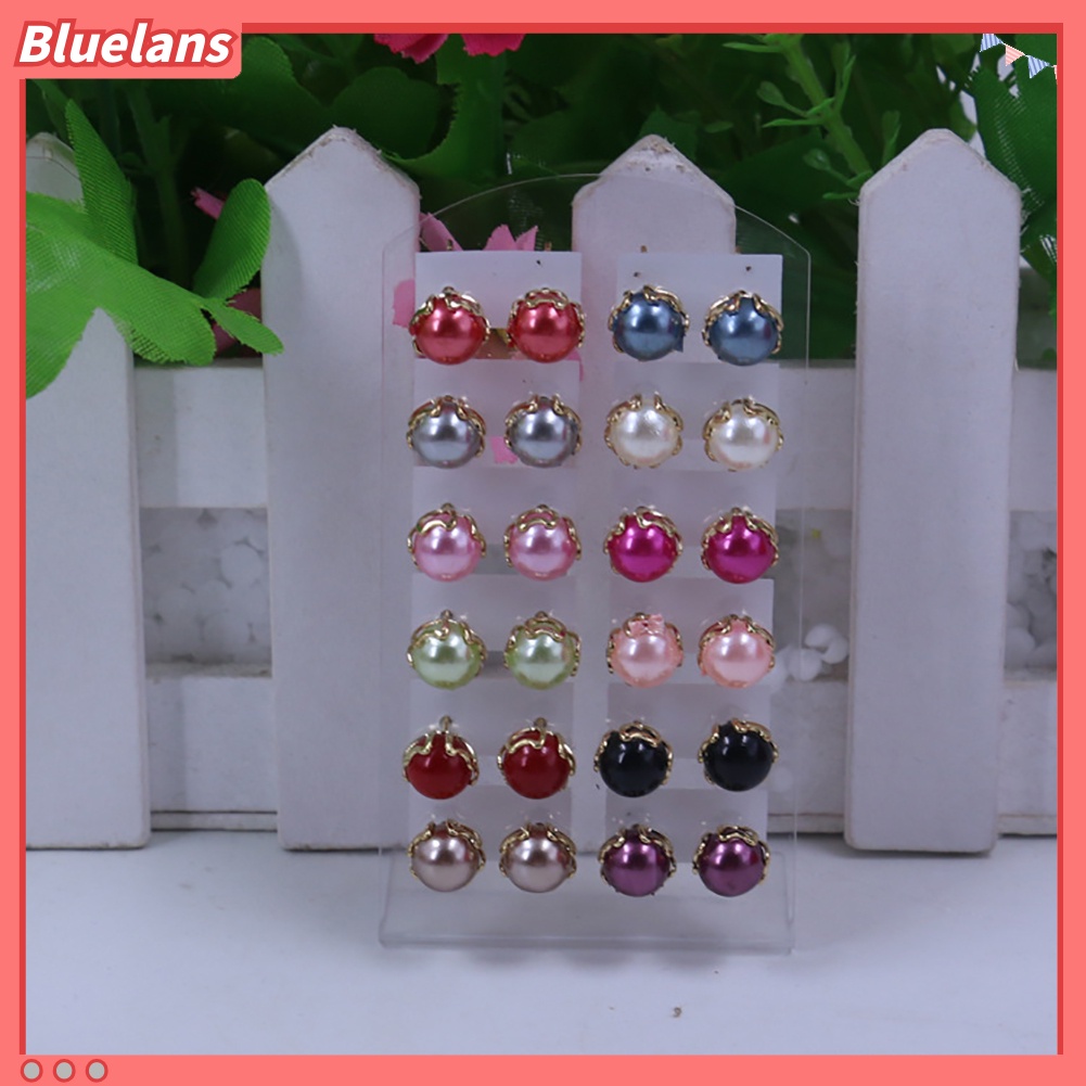 Bluelans 12 Pairs Elegant Earrings Round Faux Pearl Jewelry Women Party Ear Studs Set