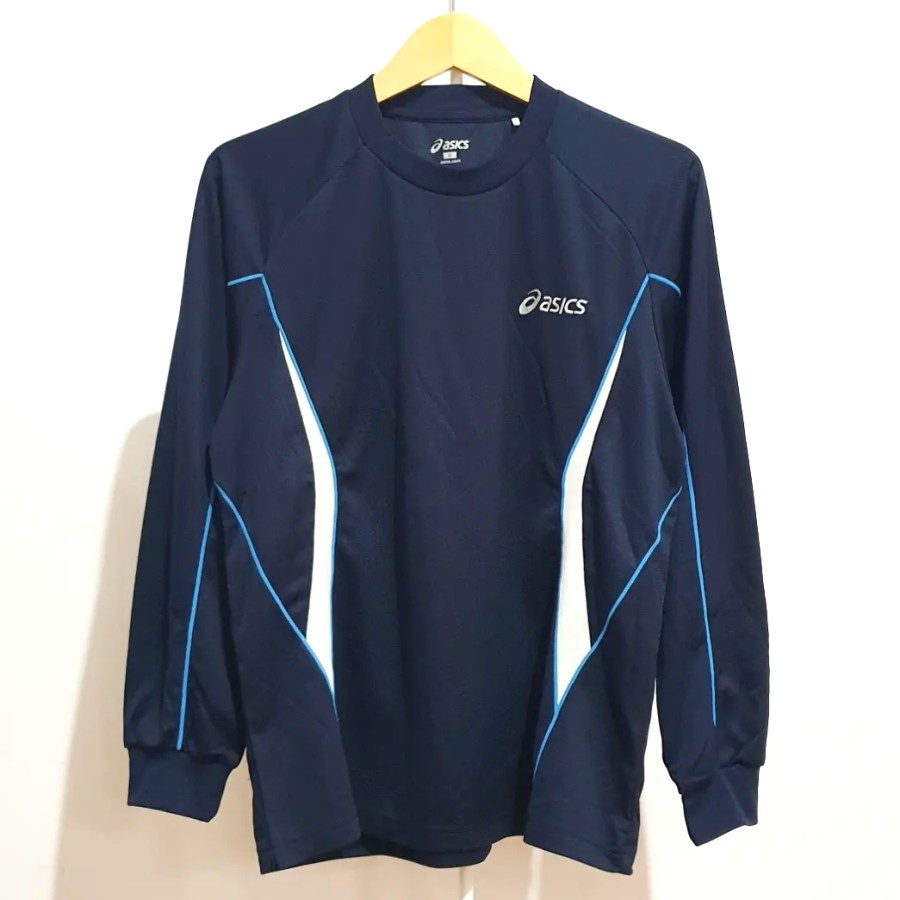 Jersey Asics Sports Original Long Sleeve Running Baju Lari Blue Tennis Biru Navy Olahraga Lengan Pan