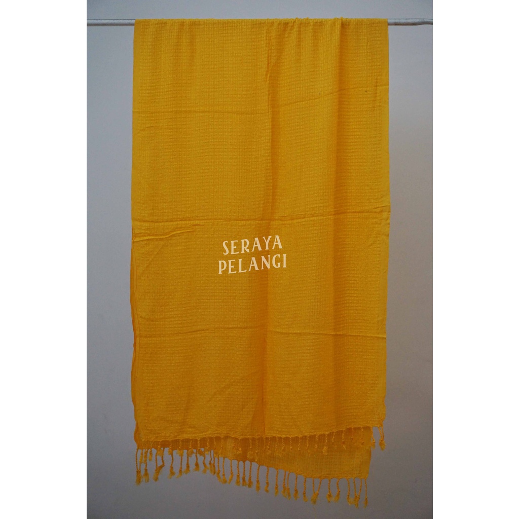 Selendang Rajut | Scarf | Syal | Shawl | Pasmina | Pashmina | Souvenir | Birthday Gift | Hadiah Ulang Tahun | Aksesoris Fashion Wanita Pria | Poleng | Catur | Kotak Hitam Putih | Grosir Murah | Unisex | Polos-05 Kuning