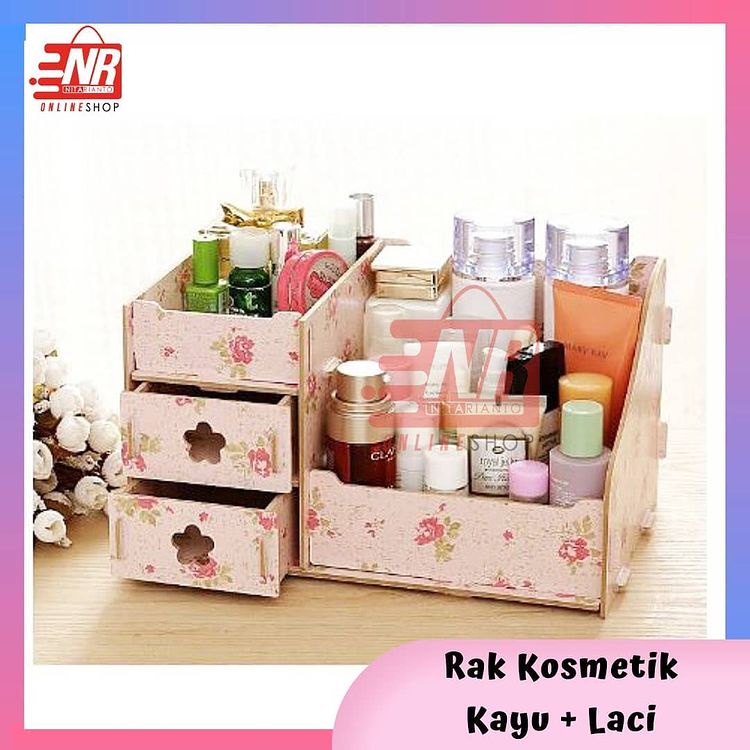 Rak Kosmetik Mini Bahan Kayu / Rak Komestik Laci / Rak Kosmetik Kayu (No cermin) / Tempat Kosmetik