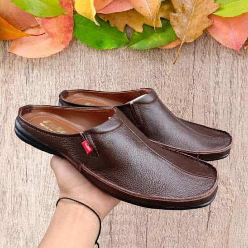 sandal slop pria kulit asli sendal kulit pria sandal slop bustong sandal sepatu slop kulit asli