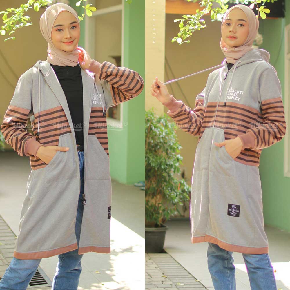 Jaket Jacket Jeket Hoodie Wanita Cewek Cewe Muslimah Hijabers Hodie Hijaket Hijacket Terbaru Vahira-Abu Muda