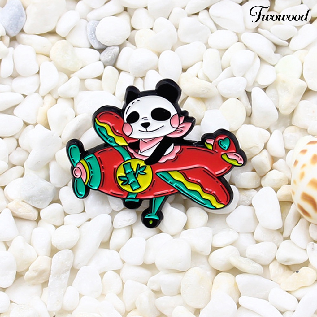 Twowood Airplane Panda Pattern Lapel Pin Mini Alloy Red Plane Bamboo Collar Brooch Backpack Accessories