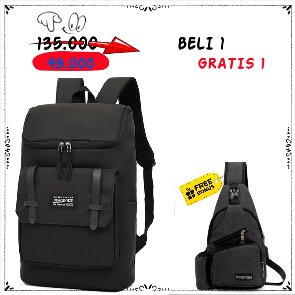 DT123 - Beli 1 GRATIS 1 Tas Ransel Laptop Kasual Punggung - Tas Unisex HFGI Backpack Up To 15.6 Inch