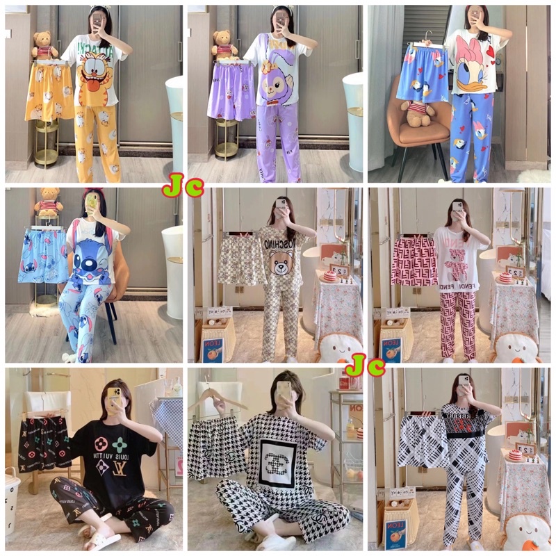 JC- Set Piyama Wanita 3in1 Import / Stelan Piyama Oversize 3in1 Import / Piyama wanita 2 celana / Piyama wanita terbaru