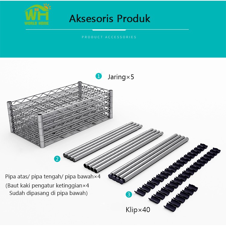 Rak Penyimpanan 5 susun Rak Barang 5 susun Besi Kuat 80KG serbaguna rak dapur murah  ZWJ-18 WHFURNITURE
