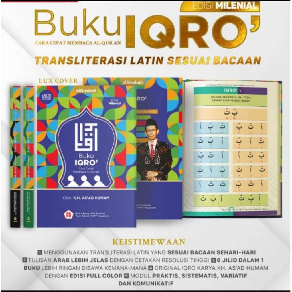 IQRO' MILENIAL BERWARNA LATIN AL QOSBAH / BUKU BELAJAR IQRA KOSBAH FULL COLOUR / TAJWID