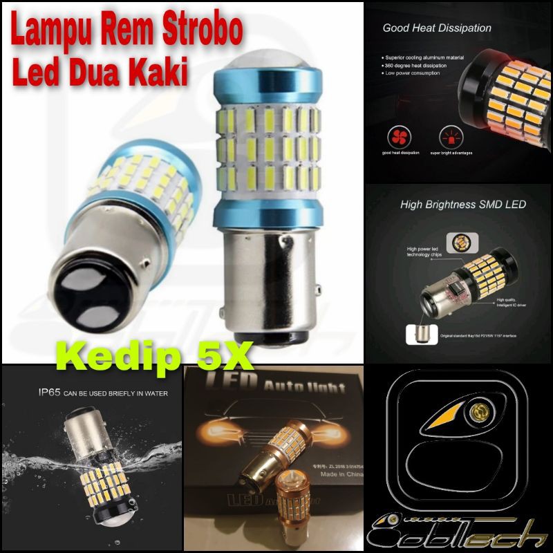 1 Buah Lampu Rem Strobo Kedip Led Bayonet 2 Kaki Bay15D