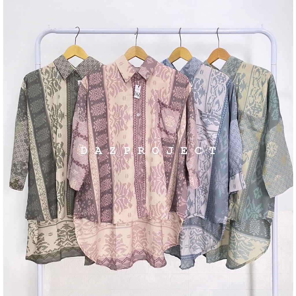 Anindya Shirt Kemeja Oversized Motif wanita tangan 3/4 kemeja kerja wanita LD 135 Kemeja Oversized by DAZPROJECT