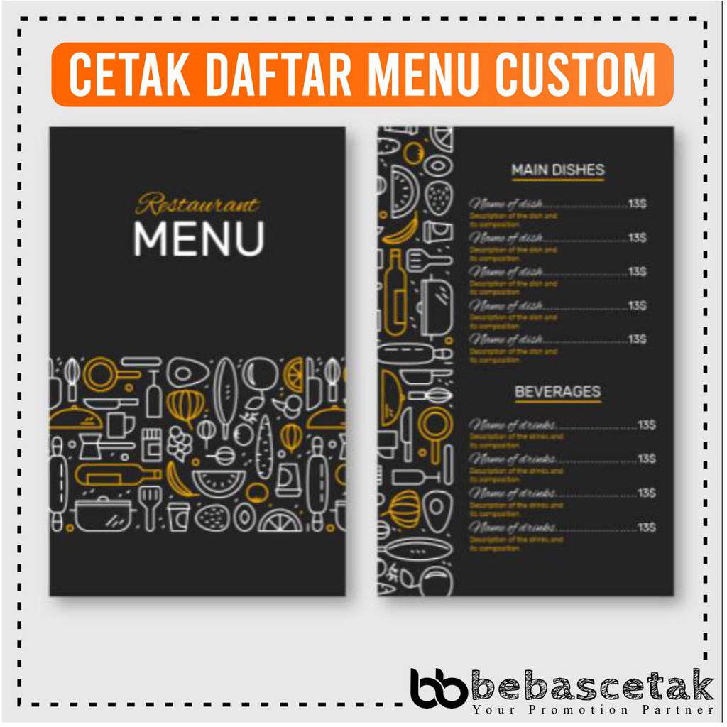 Cetak Daftar Menu 1 Sisi Custom Desain Harga Menu Makanan Minuman Restoran Cafe Ukuran A5 A4 A3 Shopee Indonesia