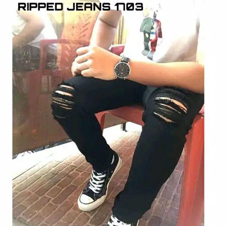 [KODE PRODUK 9389F] Celana jeans pria panjang sobek lutut jenas ripped pria celana levis robek pria