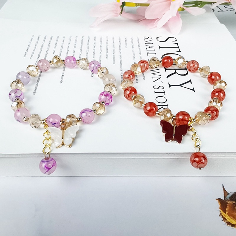Gelang Manikmanik Kristal Warna Warni Bandul Bungakupukupu Gaya Koreabohemian Handmade Untuk Wanita