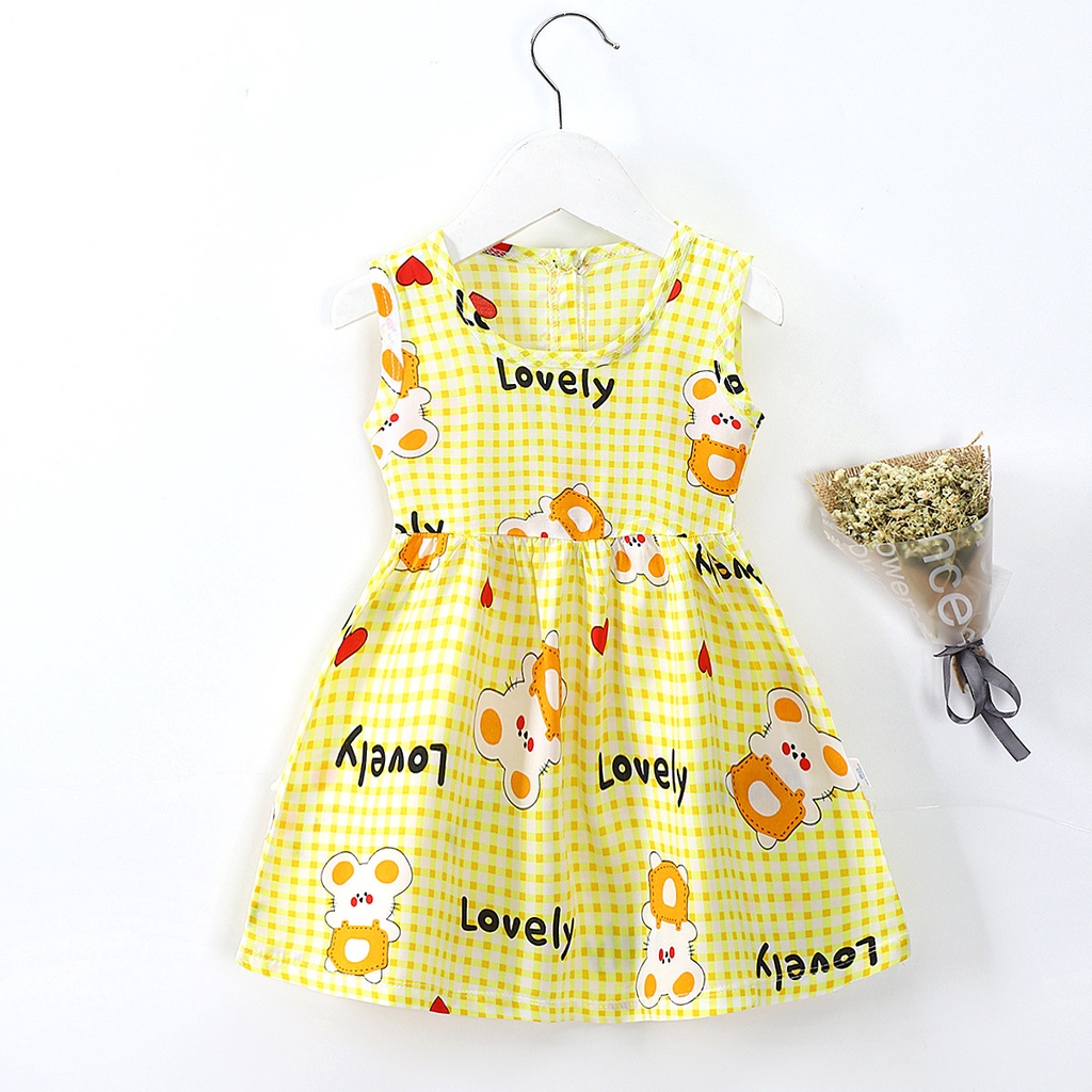 Baju Dress santai anak perempuan Katun Gaun terusan rumahan model korea 1 - 5 tahun motif Bunga