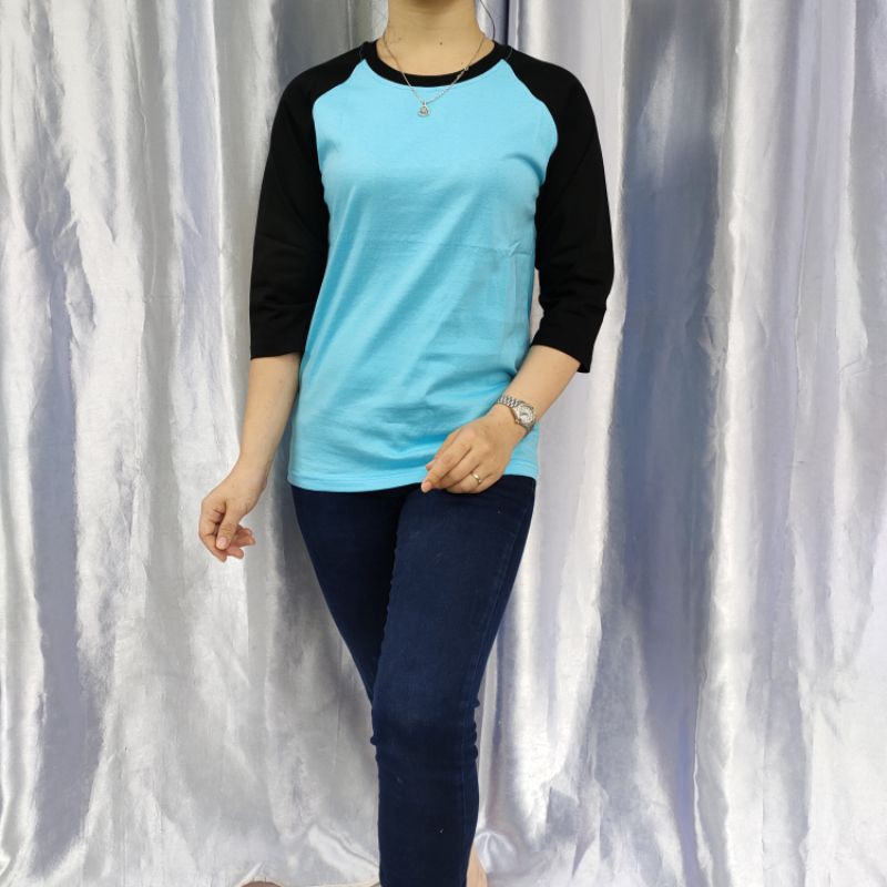 kaos polos reglan SKYBLUE-HITAM uk 20 22 S M L XL XXL