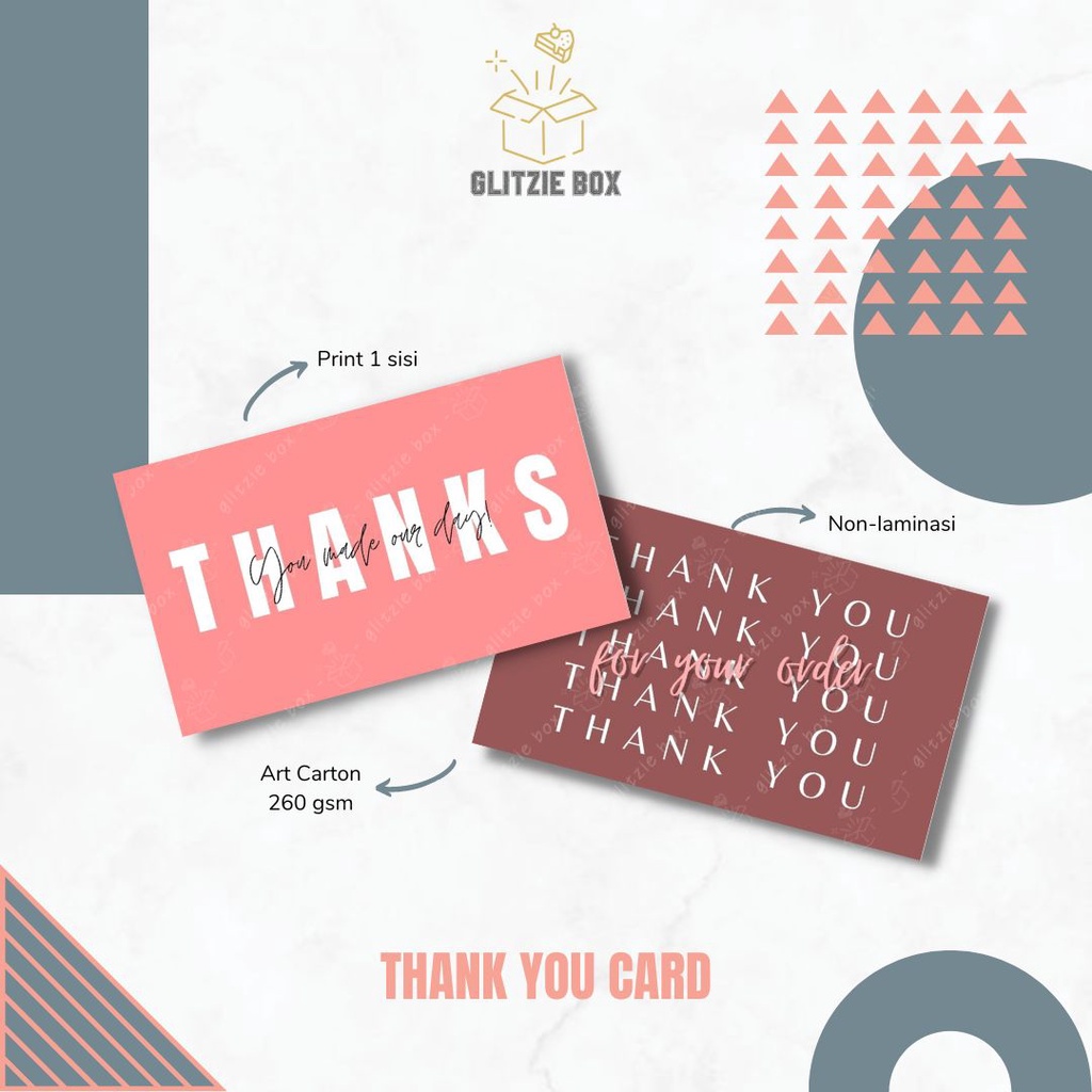 (5 pcs) THANK YOU CARD | Kartu Ucapan Terima Kasih Print 1 Sisi - Kartu Hampers - Kartu Souvenir - G