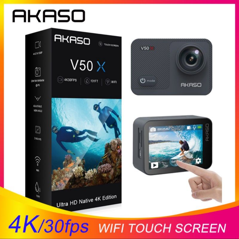 Akaso V50X Asli 4K30fps Wifi Kamera Aksi dengan Eis Layar Sentuh 4X Zoom 131 Kaki Kamera Tahan Air