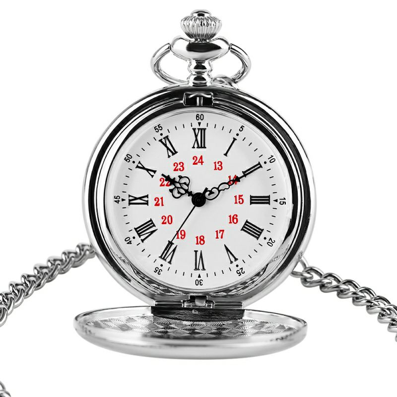  Classic Smooth Vintage Pocket Watch Silver Steel Mens Watch