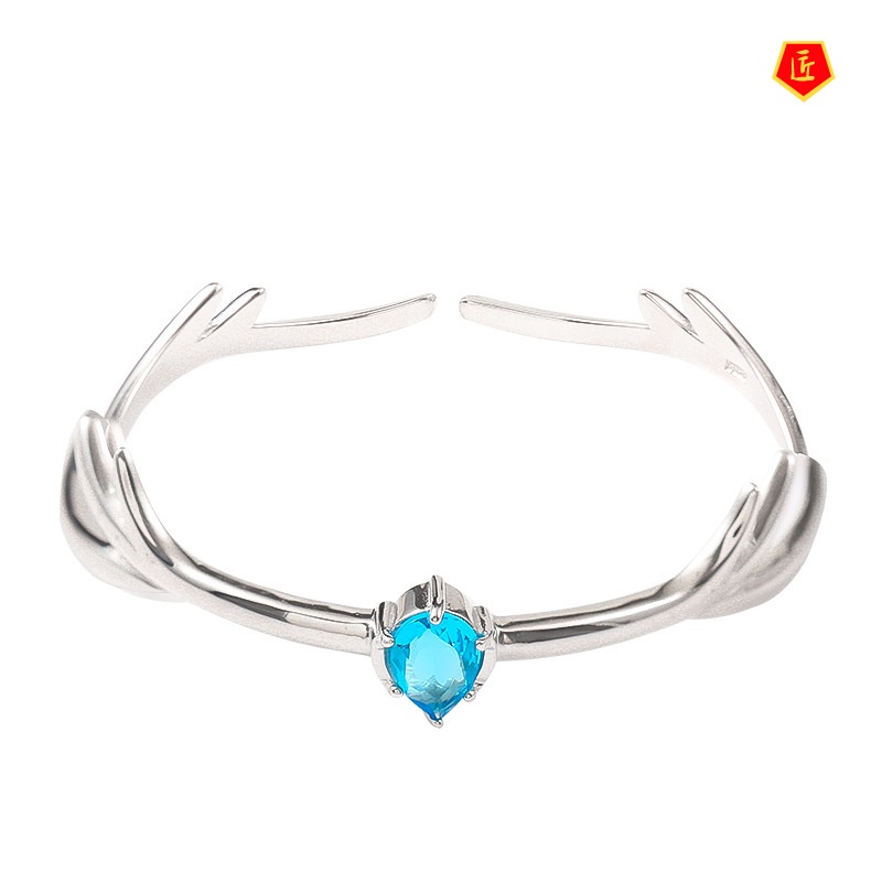 [Ready Stock]925 Silver Blue Gem Antlers Bracelet Niche Design