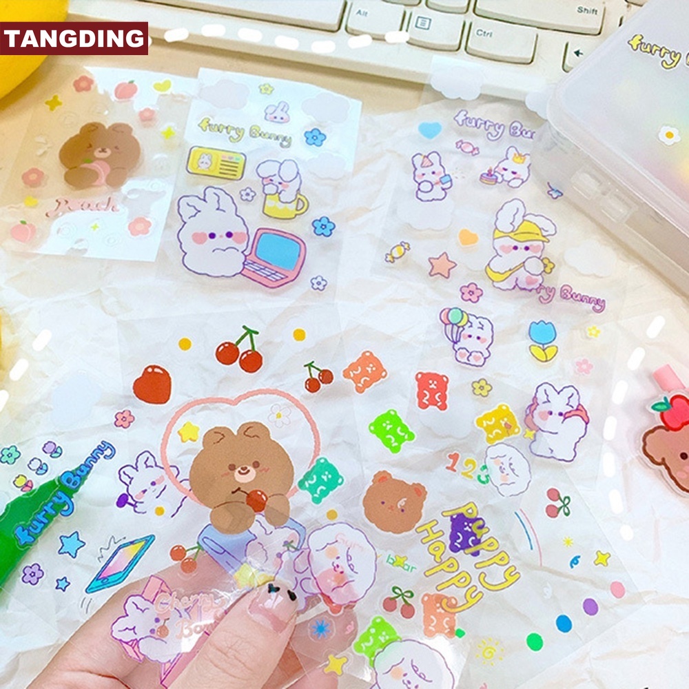 【COD Tangding】5pcs/set Cartoon Cute Hand Account Decoration Sticker Ins Wind Transparent PET Waterproof Sticker No Box