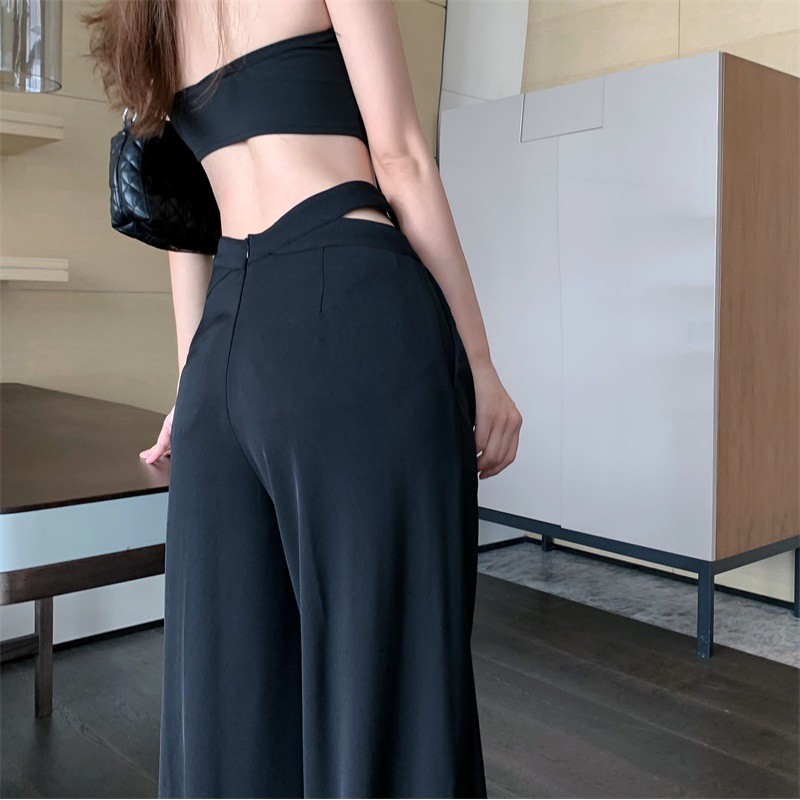 Red Design Sense Small Wide Leg Suit Celana Santai Celana Musim Panas Wanita Celana Musim Panas Hitam Tinggi Pinggang longgar Fit Celana