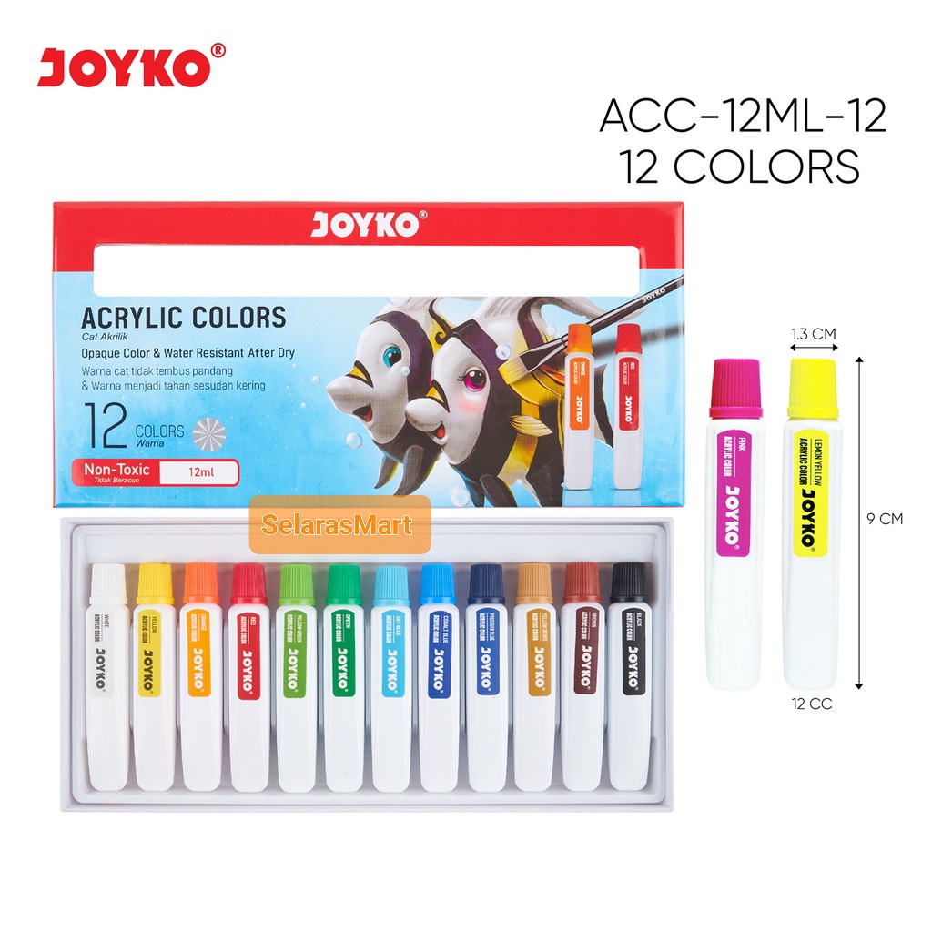 

Joyko Cat Akrilik Acrylic Colors ACC-12ML 12 Warna [ SET ]