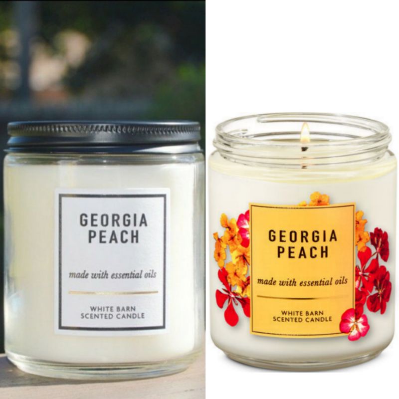 BATH &amp; BODY WORKS BBW GEORGIA PEACH MADE WITH ESSENTIAL OILS WHITE BARN 1 SINGLE WICK SCENTED CANDLE 198 G PENGHARUM RUANGAN