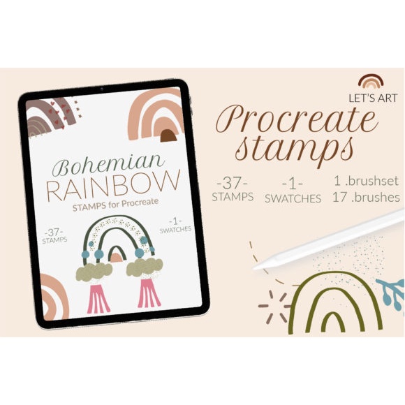 Procreate Brush - Boho Rainbow &amp; Air Baloon Procreate Stamps