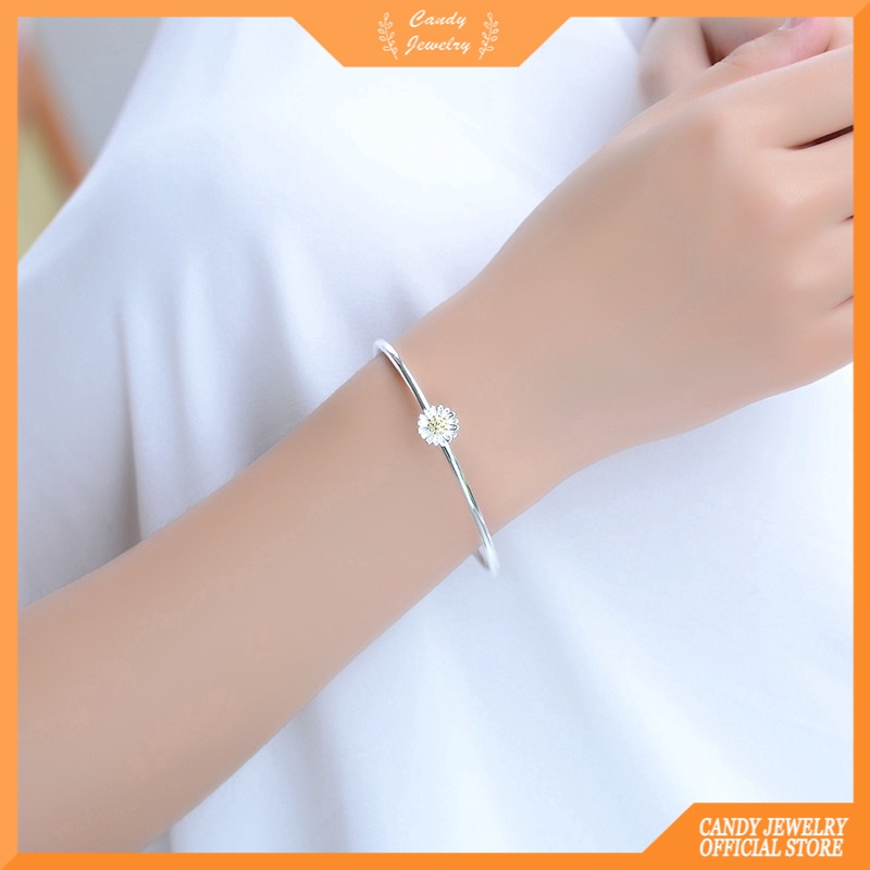 Exquisite Gelang Pembuka Perak Daisy Silver Opening Bracelet Trendy Flower Adjustable Finger Bracelets Women Jewelry Accessories