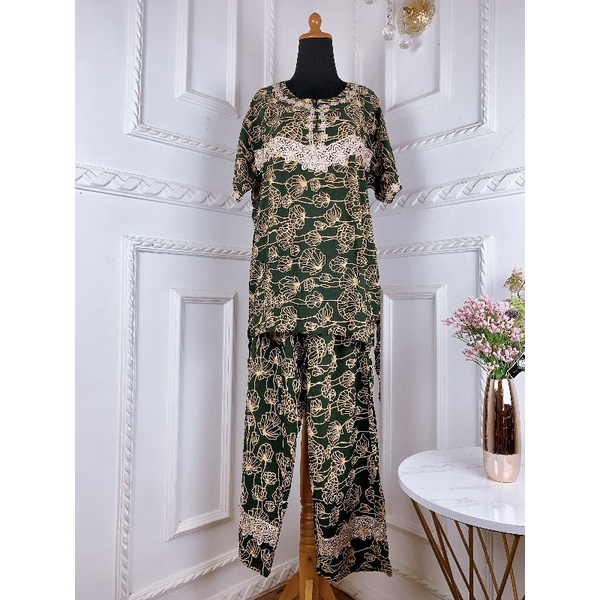 NEW PROMO ONE SET SUPER JUMBO SLEEPWEAR DAILY SET BEST SELLER // Setelan CP Lengan Pendek Arabian Renda Super Jumbo LD : 130-5