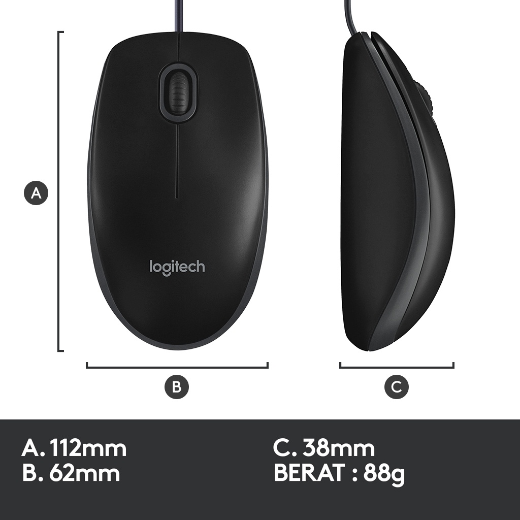 Logitech B100 Mouse Kabel USB Optical